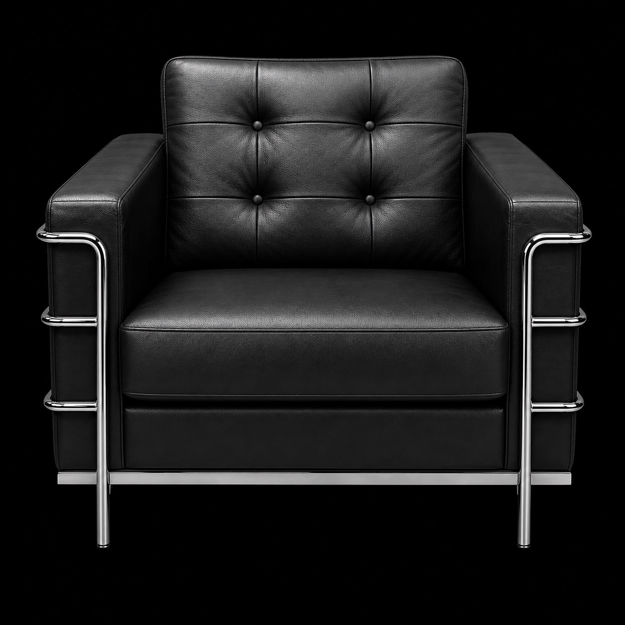 Black leather single sofa chair with chrome side rails for VIP lounge rental