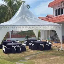 Pagoda canopy with black round table setup