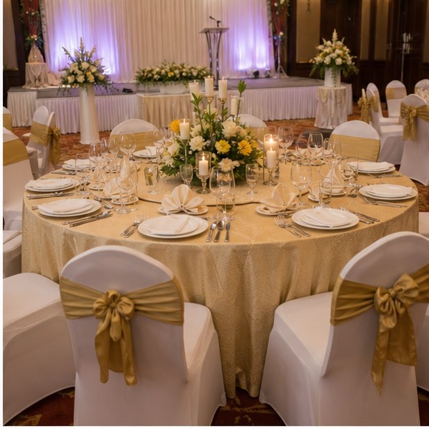 6ft Round Table Rental event setup for Malaysia event furniture rental