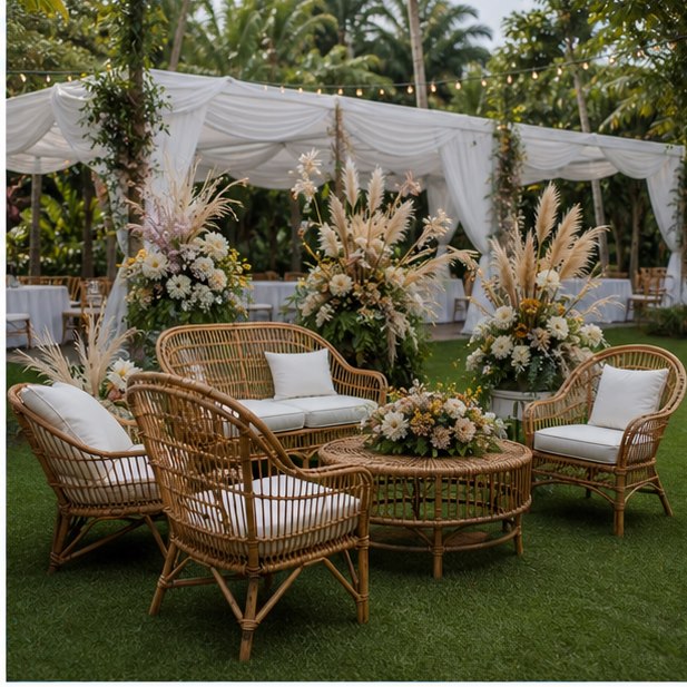 Rattan Garden Chair Rental event setup for Malaysia event furniture rental