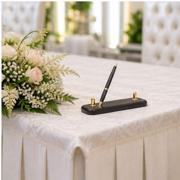 Signing Table Rental close-up detail for Malaysia event furniture rental